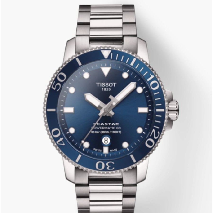 Timepieces Tissot | Tissot Seastar 43Mm 1000 Powermatic 80 Steel/Blue Dial