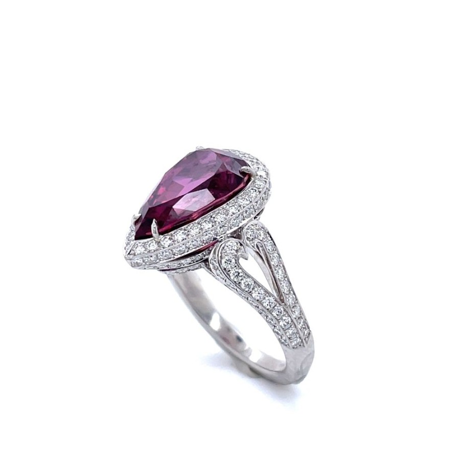 Jewelry Smyth Jewelers | Estate Platinum Ring Purple Pear-Shaped Sapphire With Diamonds