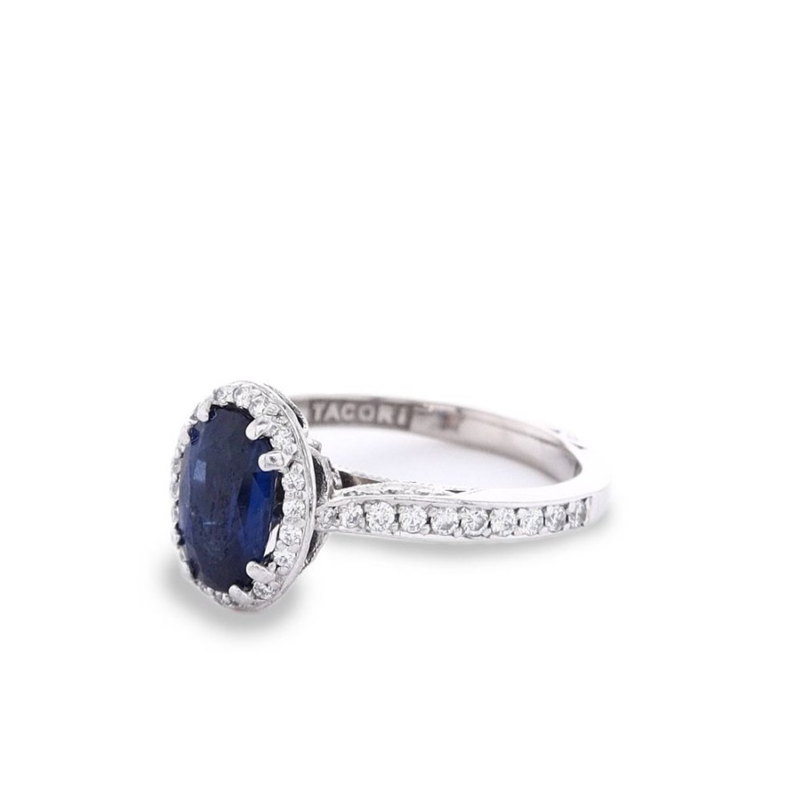 Jewelry Smyth Jewelers | Estate Tacori 18K White Gold Oval Sapphire And Diamond Halo Ring