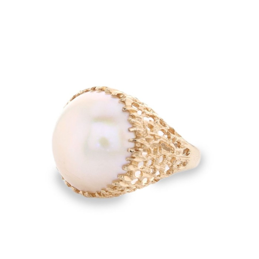 Jewelry Smyth Jewelers | Estate 14K Yellow Gold Filigree With Round Mabe Pearl Dome Ring