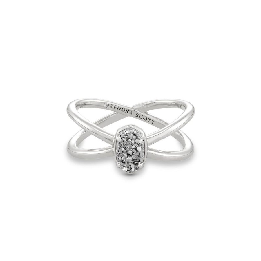 Jewelry Kendra Scott | Kendra Scott Emilie Rhodium Double Band Ring In Platinum Drusy - Size