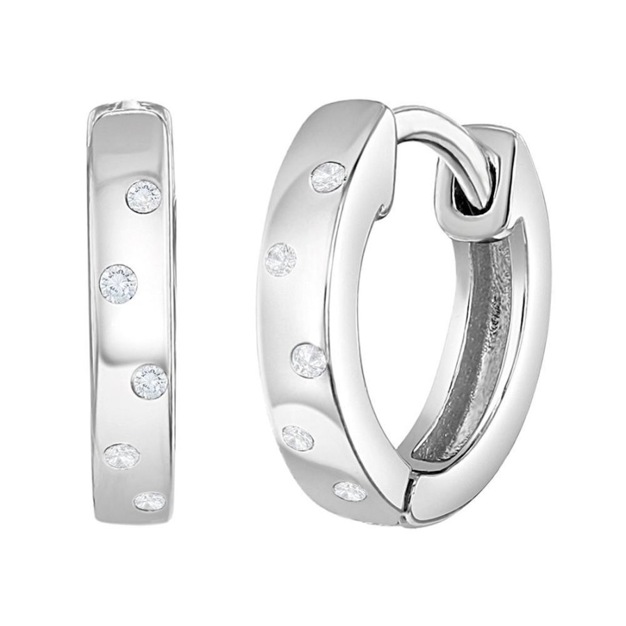 Jewelry Smyth Jewelers | Children'S Sterling Silver Cubic Zirconia Dots Huggie Hoop Earrings