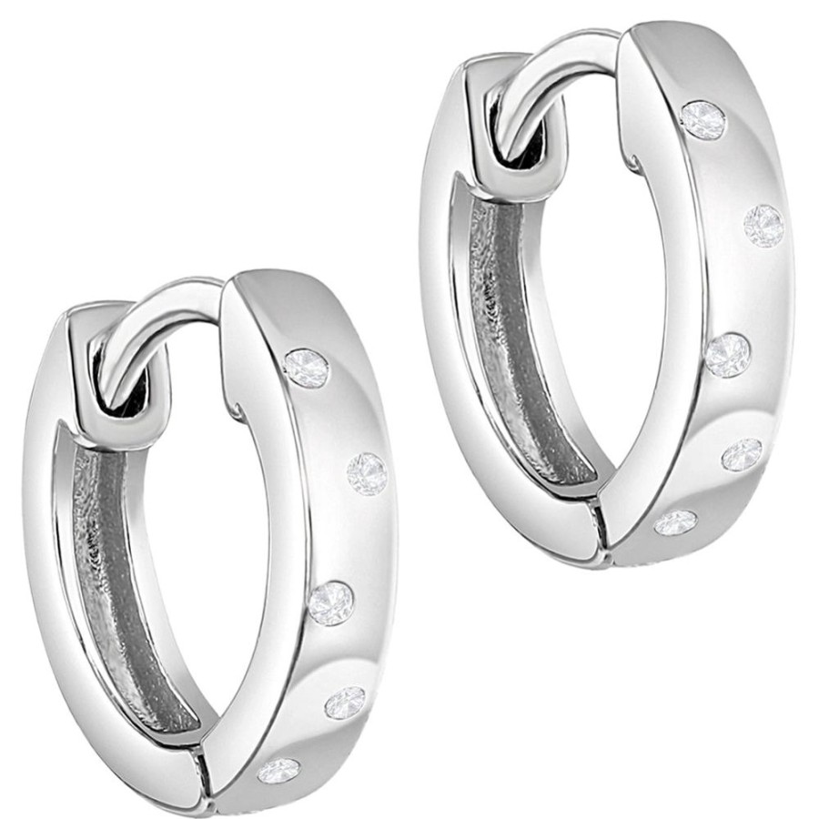 Jewelry Smyth Jewelers | Children'S Sterling Silver Cubic Zirconia Dots Huggie Hoop Earrings