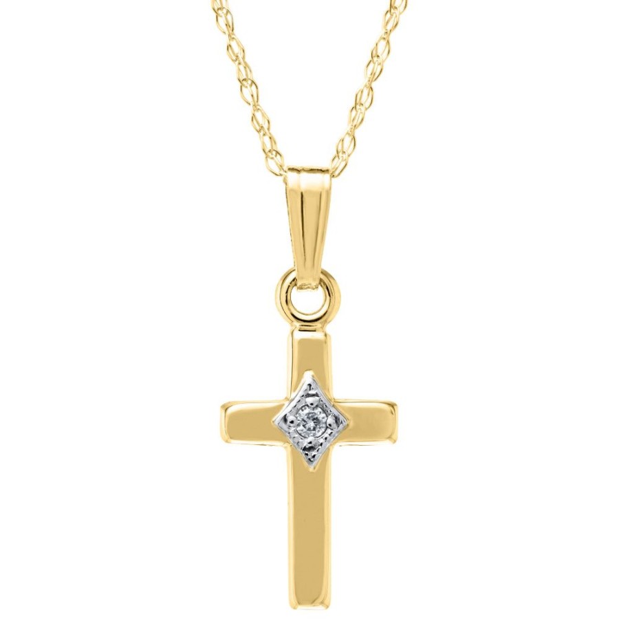 Jewelry Smyth Jewelers | Children'S 14K Gold Cross With Diamond 15" D.01Tw