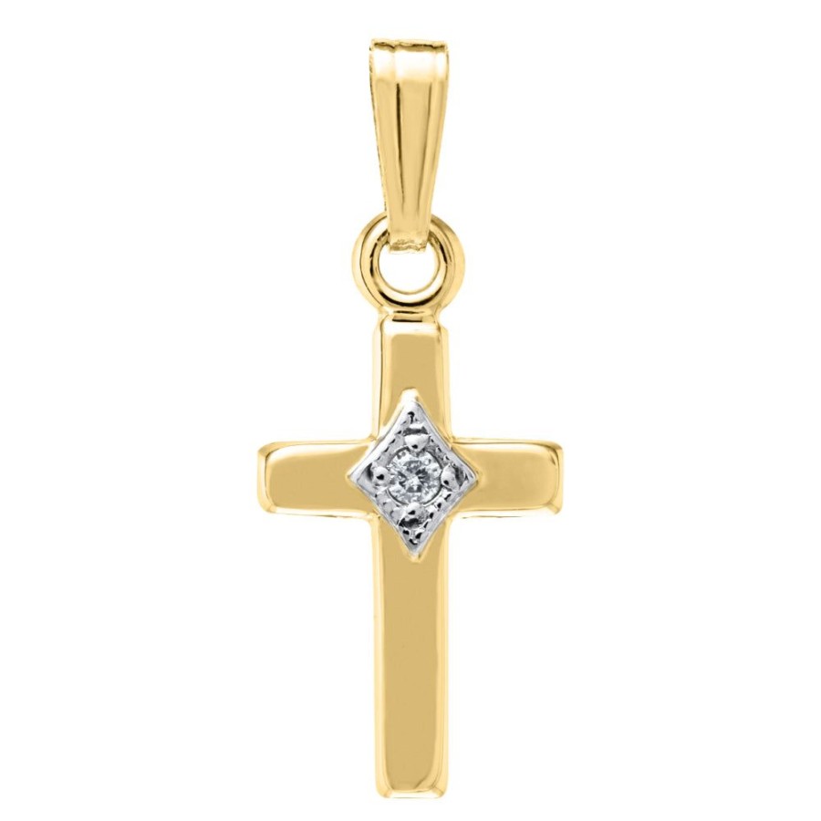 Jewelry Smyth Jewelers | Children'S 14K Gold Cross With Diamond 15" D.01Tw