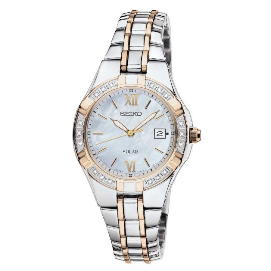 Timepieces Seiko | Seiko Diamond Ladies 27Mm Solar Two-Tone Rose Gold