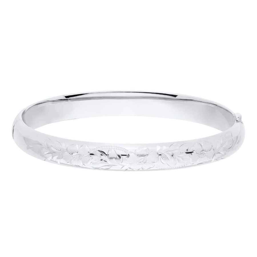 Jewelry Smyth Jewelers | Sterling Silver Floral Engraved Bangle Bracelet