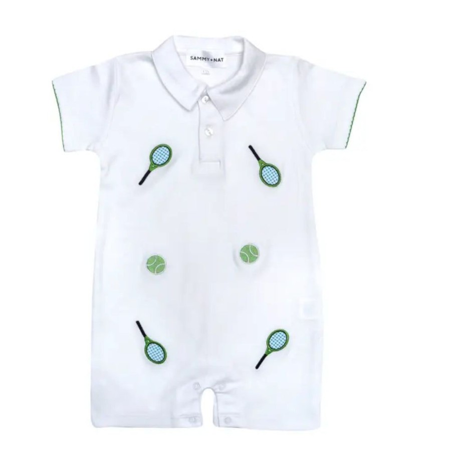 Gifts Smyth Jewelers | Tennis Embroidered Polo Summer Romper In Green