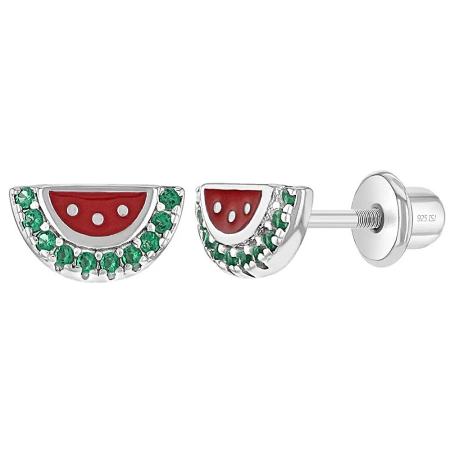 Jewelry Smyth Jewelers | Children'S Sterling Silver Cz & Enamel Watermelon Stud Earrings