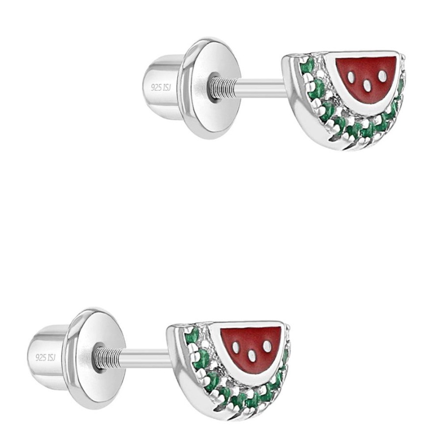 Jewelry Smyth Jewelers | Children'S Sterling Silver Cz & Enamel Watermelon Stud Earrings