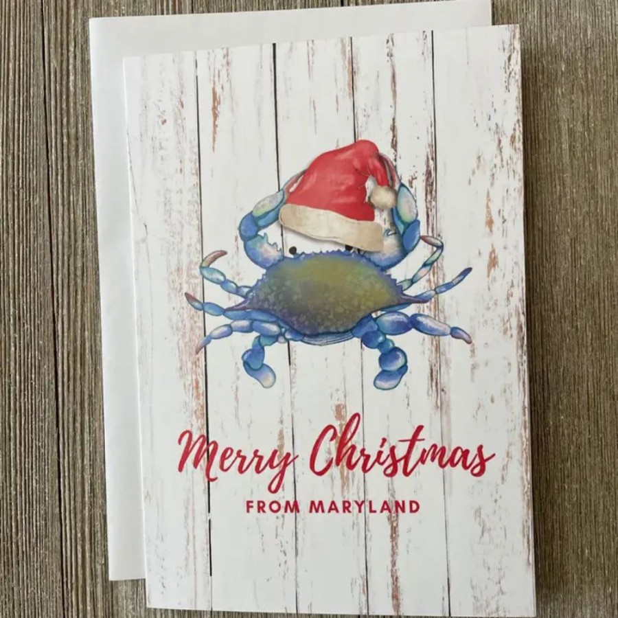 Gifts Smyth Jewelers | Crab With Santa Hat Christmas Card-Maryland Christmas Card