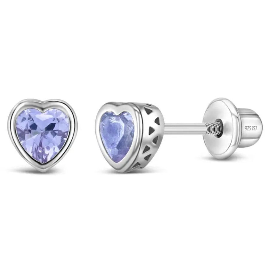 Jewelry Smyth Jewelers | Children'S Sterling Silver Cz Birthstone Heart Stud Earrings - June