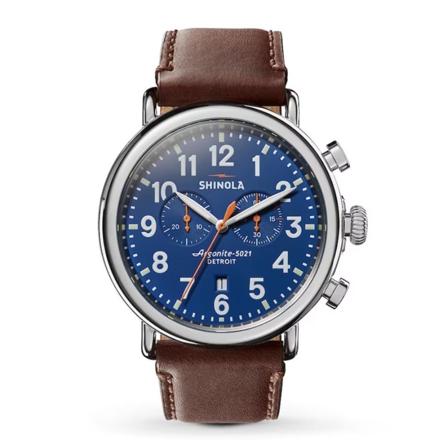 Timepieces Shinola | Shinola Runwell Chrono 47Mm - Blue/Brown Leather