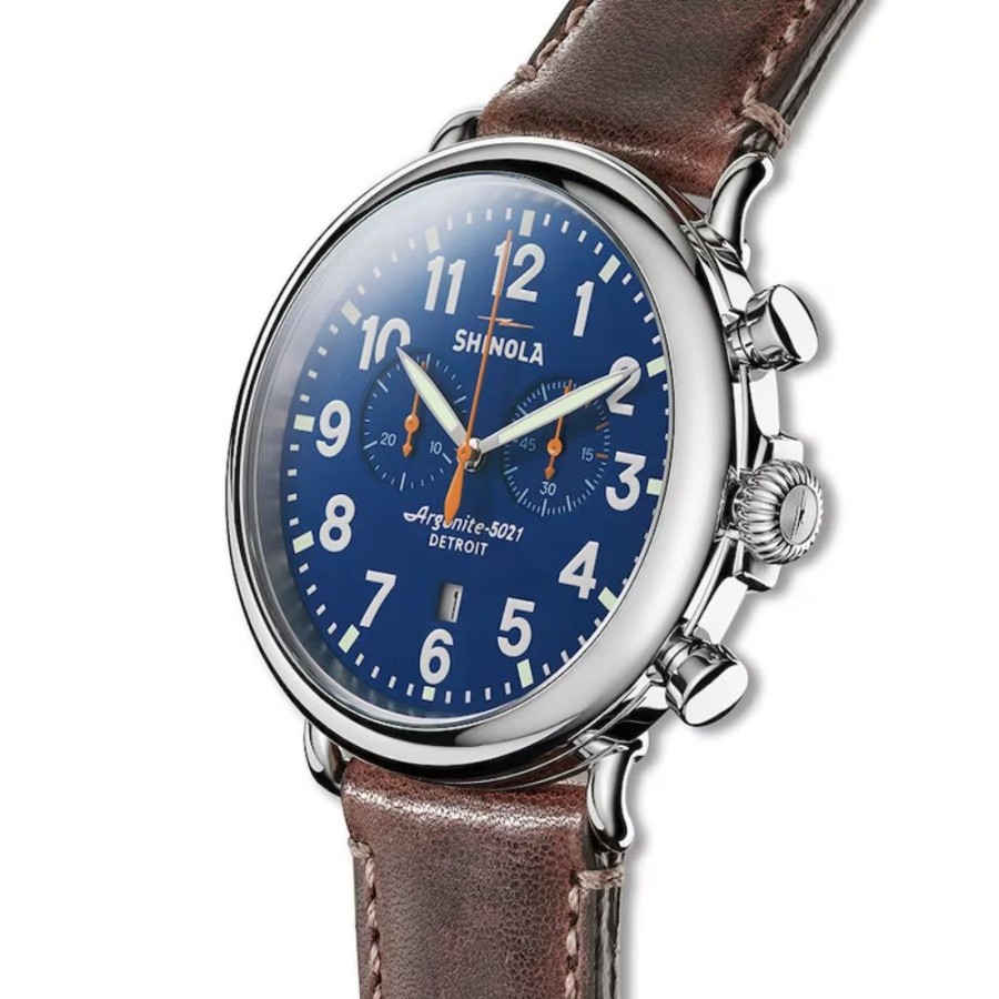 Timepieces Shinola | Shinola Runwell Chrono 47Mm - Blue/Brown Leather