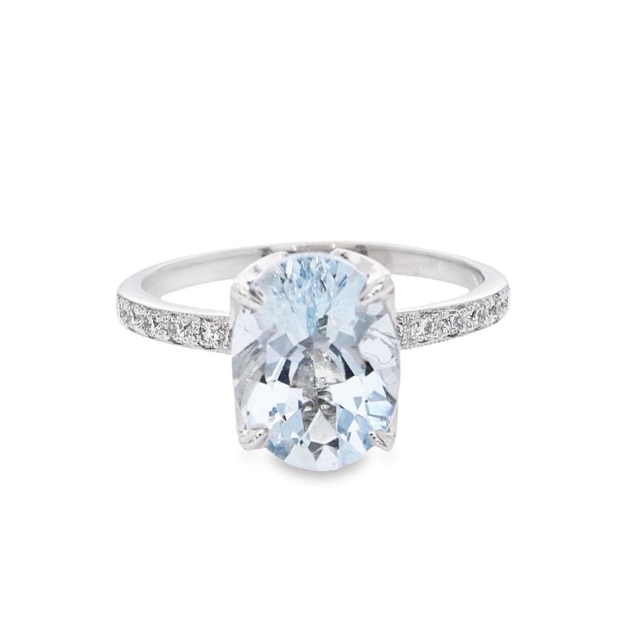 Jewelry Smyth Jewelers | Estate 18K White Gold Aquamarine And Diamond Ring