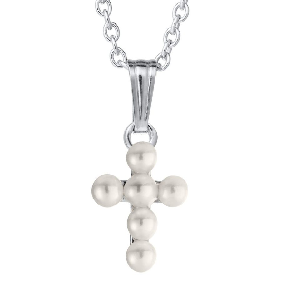 Jewelry Smyth Jewelers | Children'S Sterling Silver Pearl Cross Necklace 15"