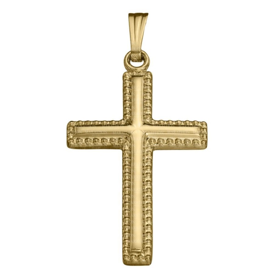 Jewelry Smyth Jewelers | 14K Yellow Gold Cross With Beaded Edge Pendant