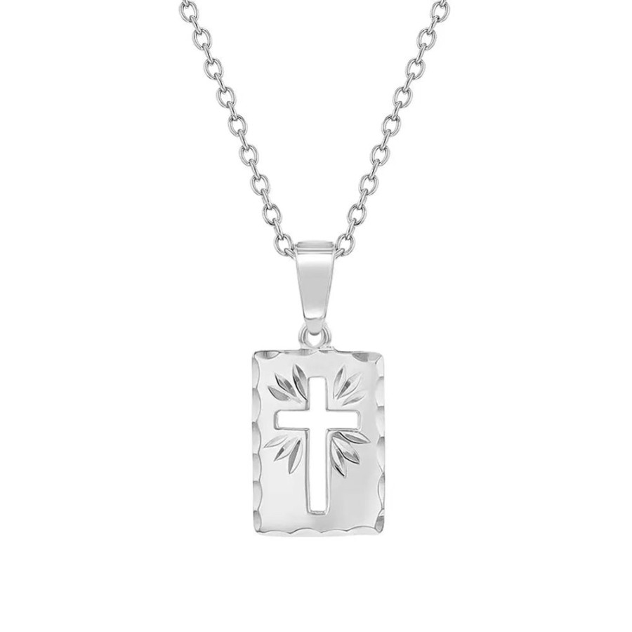 Jewelry Smyth Jewelers | Children'S Sterling Silver Short Rectangle Medallion Cutout Cross Neck