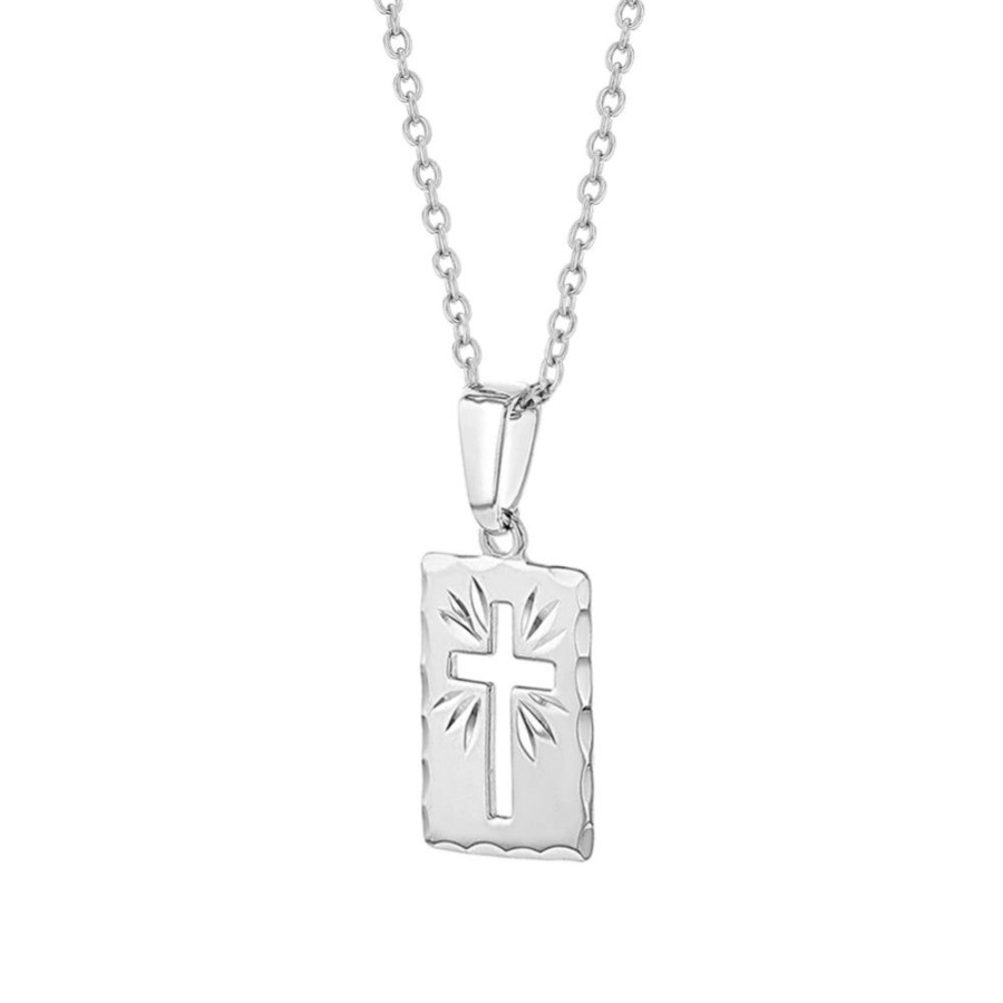 Jewelry Smyth Jewelers | Children'S Sterling Silver Short Rectangle Medallion Cutout Cross Neck