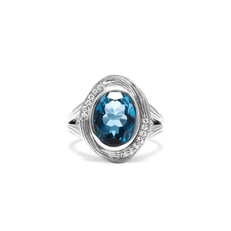 Jewelry Judith Ripka | Judith Ripka Santorini Oval Ring With Blue Topaz And Diamonds