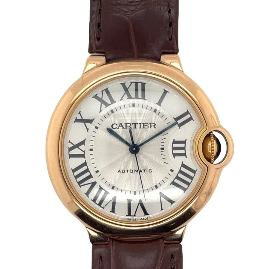 Timepieces Smyth Jewelers | Estate Gents Cartier Ballon Bleu With Silver Tone Dial In 18K Rose Gol