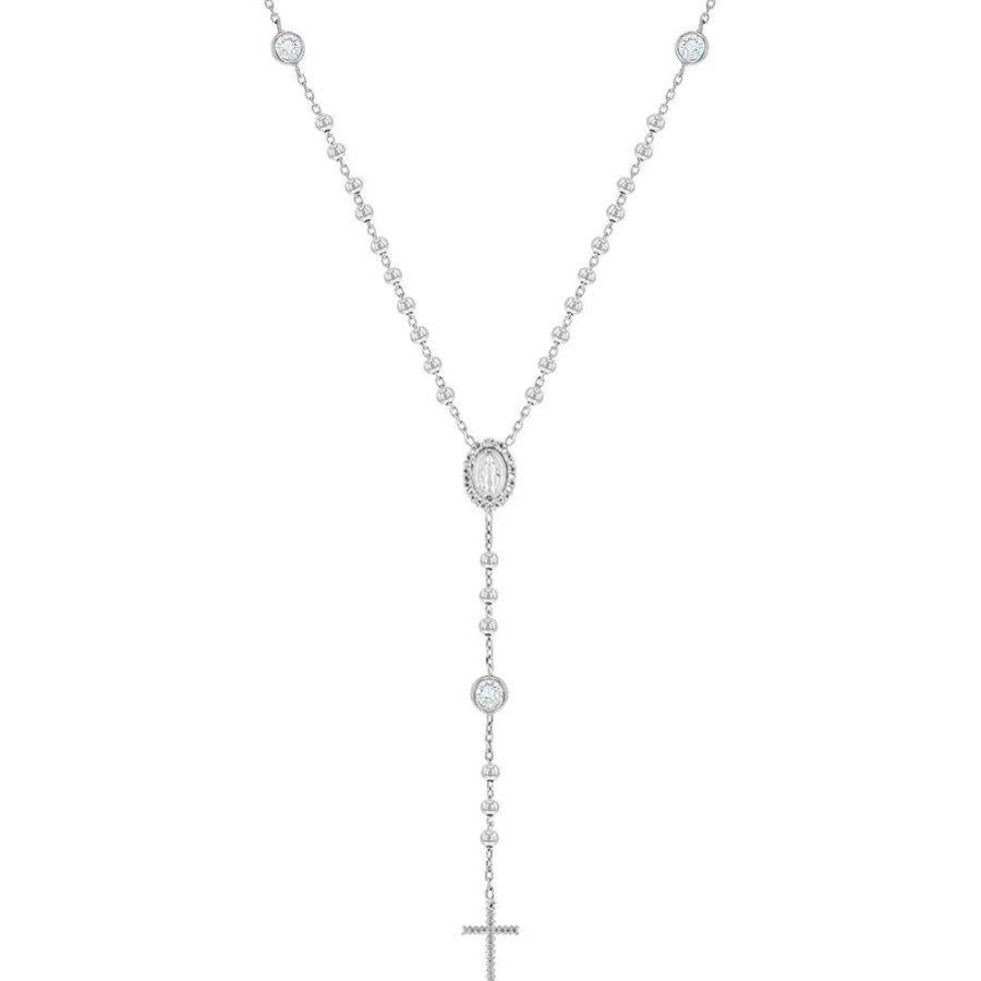 Jewelry Smyth Jewelers | Children'S Sterling Silver Clear Cz Virgin Mary Rosary Necklace 16"