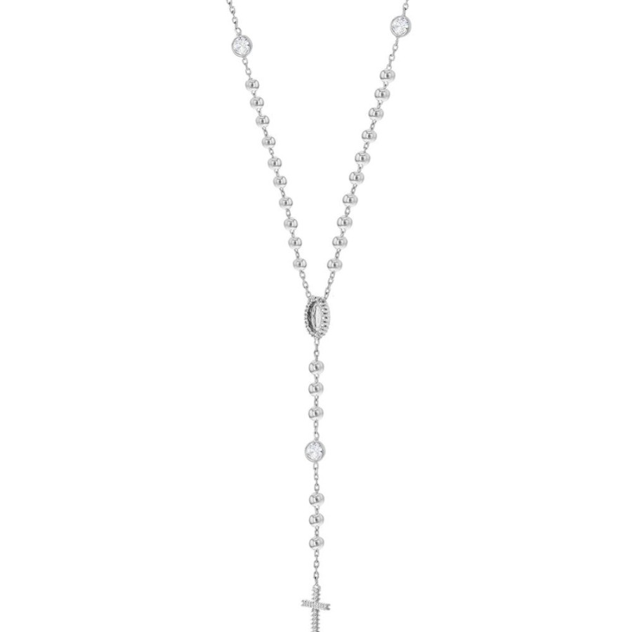 Jewelry Smyth Jewelers | Children'S Sterling Silver Clear Cz Virgin Mary Rosary Necklace 16"