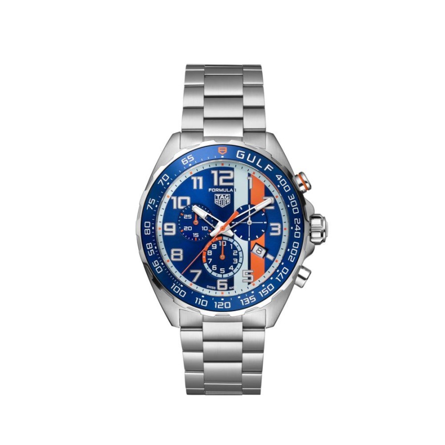 Timepieces TAG Heuer | Tag Heuer Formula 1 X Gulf Quartz Chrono 43Mm, Steel - Blue/Orange Dia