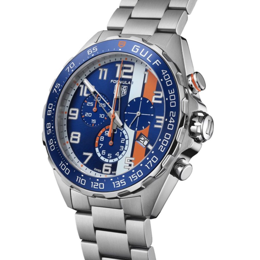 Timepieces TAG Heuer | Tag Heuer Formula 1 X Gulf Quartz Chrono 43Mm, Steel - Blue/Orange Dia