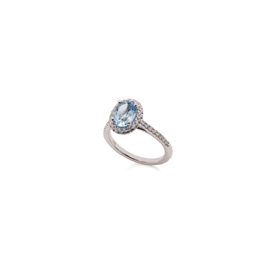 Jewelry Smyth Jewelers | 14K White Gold Oval Aquamarine And Diamond Halo Ring