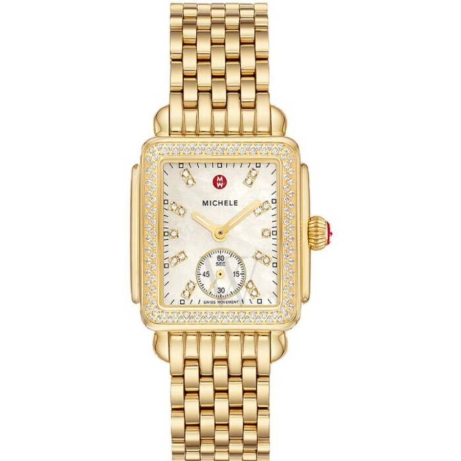 Timepieces Michele | Michele Deco Mid Mother Of Pearl Diamond Dial 18K Gold Plated