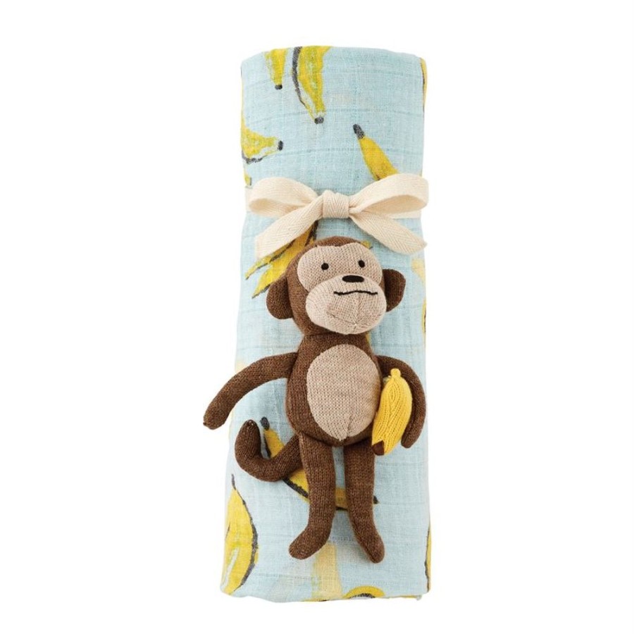 Gifts Mud Pie | Mud Pie Monkey Rattle & Swaddle Set