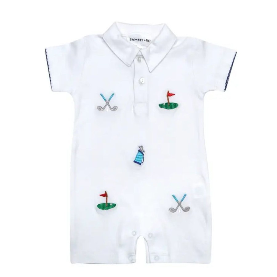 Gifts Smyth Jewelers | Golf Embroidered Polo Summer Romper In Blue