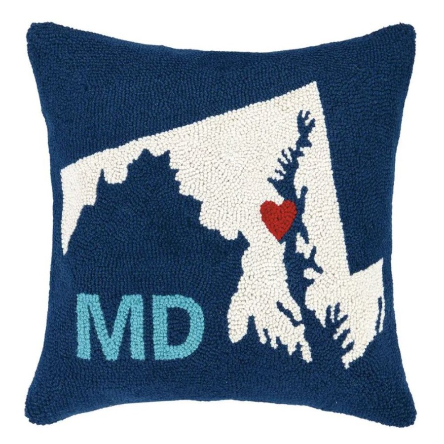 Gifts Peking Handicraft | Maryland Silhouette With Red Heart Hook Pillow