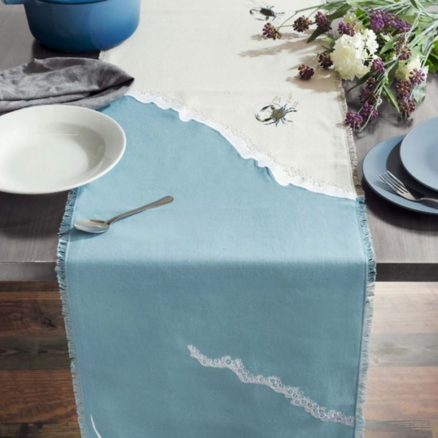 Gifts Rightside Design | Embroidered Baby Crab And Beach Waves Table Runner