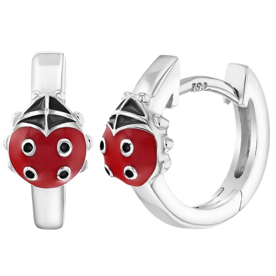 Jewelry Smyth Jewelers | Children'S Sterling Silver Red Enamel Ladybug Huggie Hoop Earrings