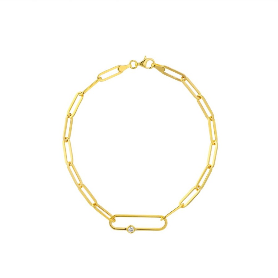 Jewelry Smyth Jewelers | 14Y Gold Fancy Diamond Paper Clip Bracelet 7.5"