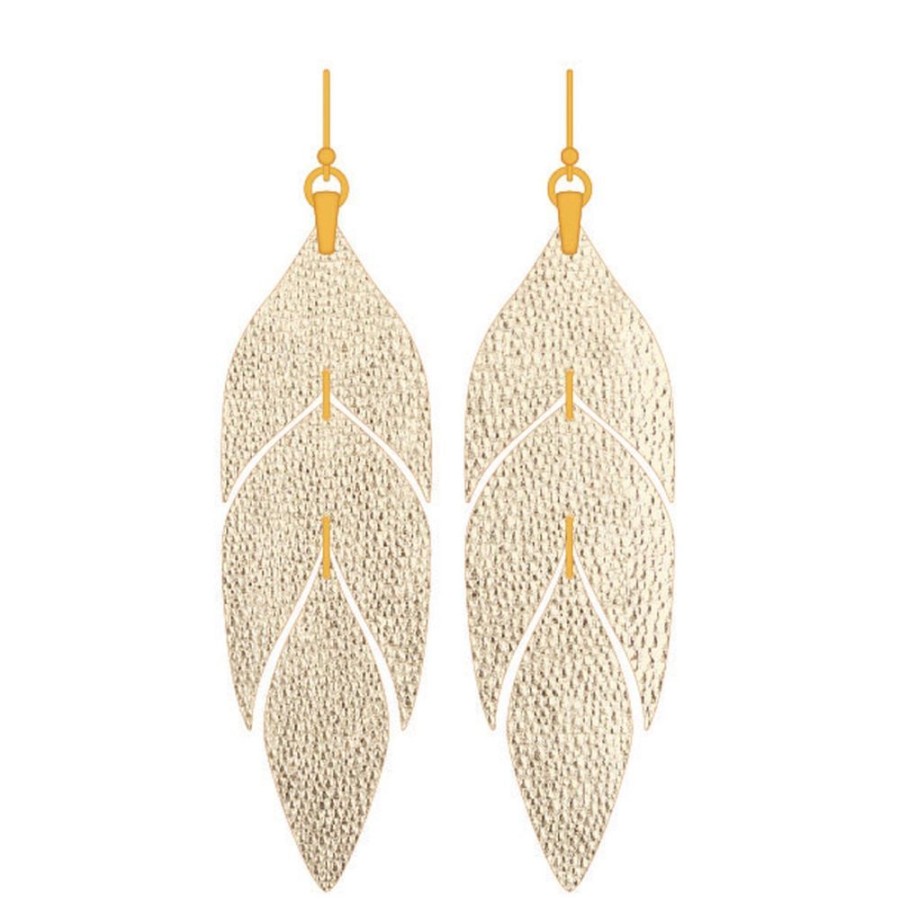 Jewelry Spartina | Spartina Leaf Leather Earrings - Gold