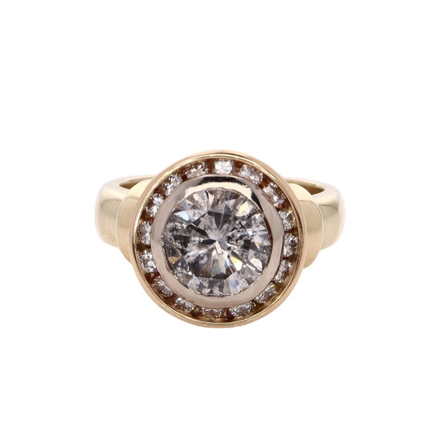 Jewelry Smyth Jewelers | Estate 14K Two Tone Bezel Set Diamond Ring With Halo