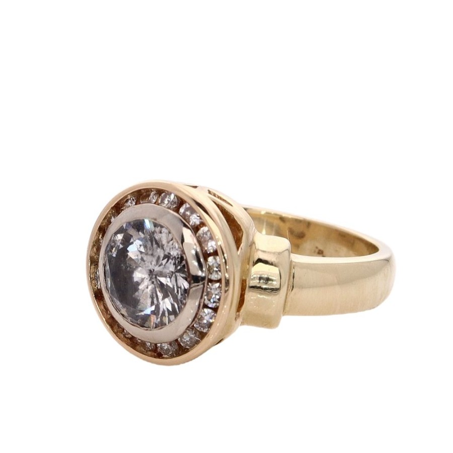 Jewelry Smyth Jewelers | Estate 14K Two Tone Bezel Set Diamond Ring With Halo