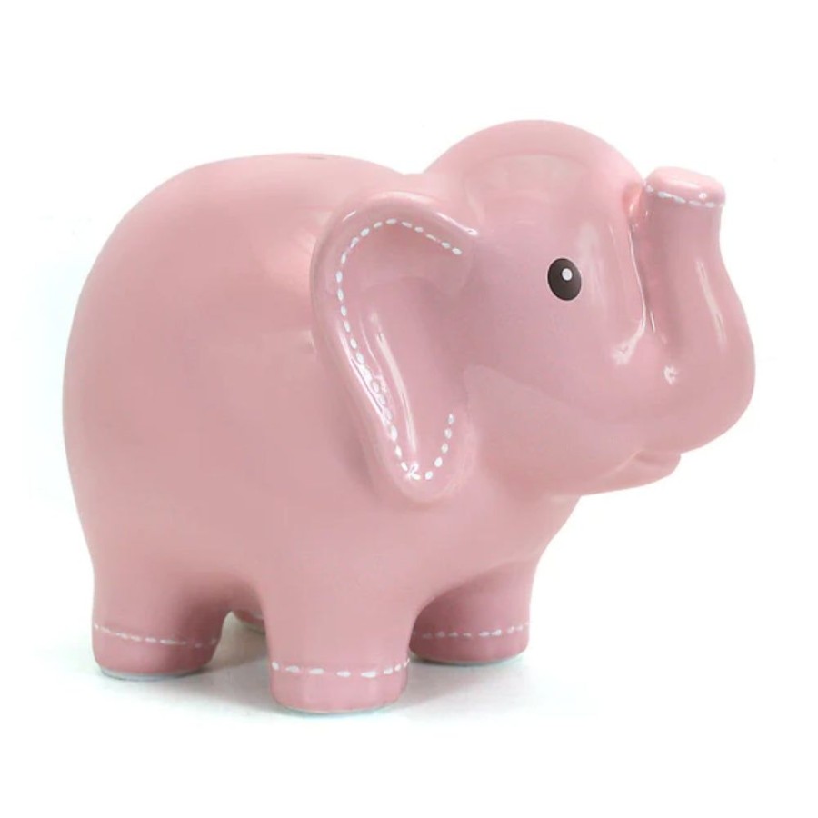 Gifts Smyth Jewelers | Child To Cherish Large Stitched Elephant Bank Pink