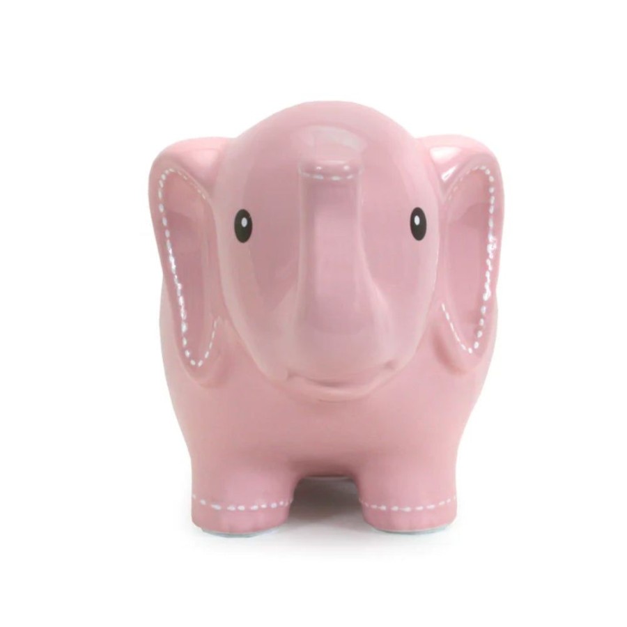 Gifts Smyth Jewelers | Child To Cherish Large Stitched Elephant Bank Pink