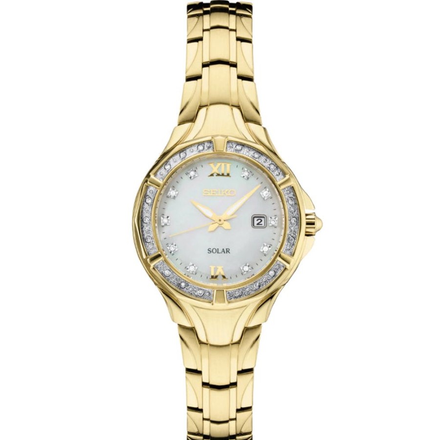 Timepieces Seiko | Seiko Diamonds Collection 29Mm White Mother Of Pearl Solar Sut380