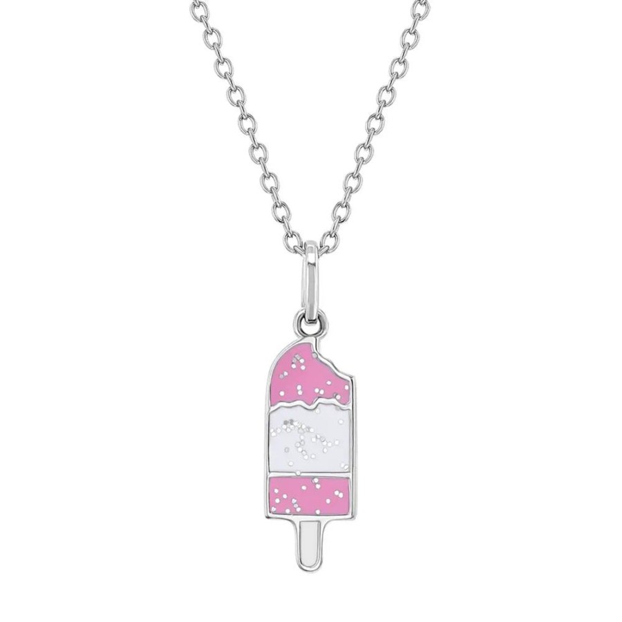 Jewelry Smyth Jewelers | Children'S Sterling Silver Pink Glitter Ice Cream Bar Pendant Necklace