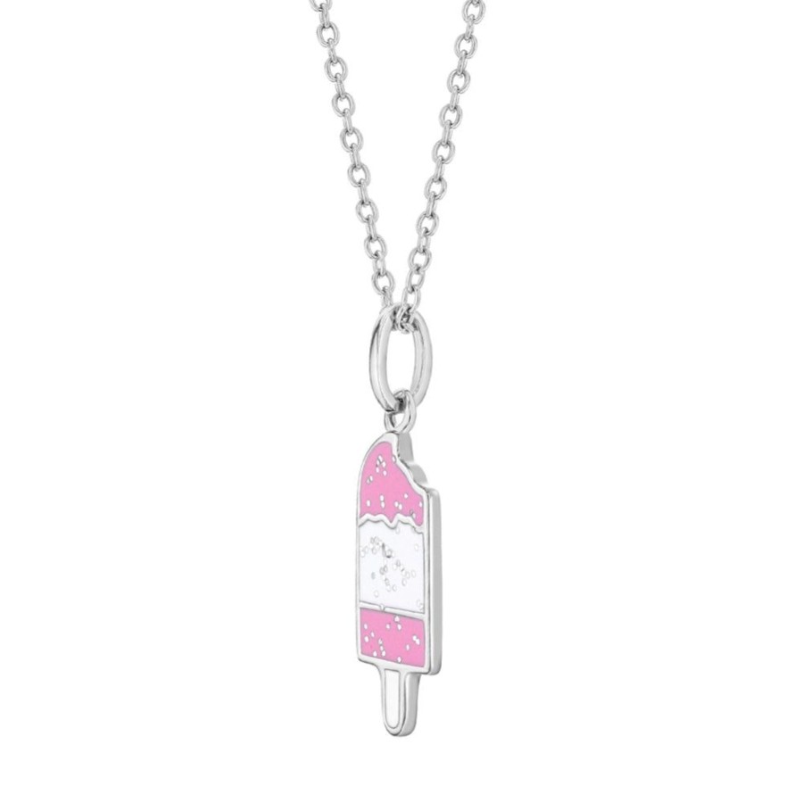 Jewelry Smyth Jewelers | Children'S Sterling Silver Pink Glitter Ice Cream Bar Pendant Necklace