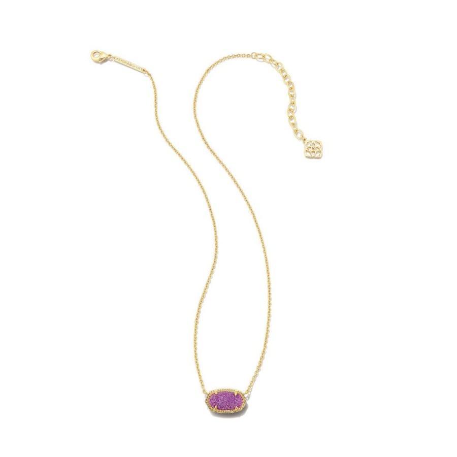 Jewelry Kendra Scott | Kendra Scott Elisa Gold Short Pendant Necklace In Mulberry Drusy