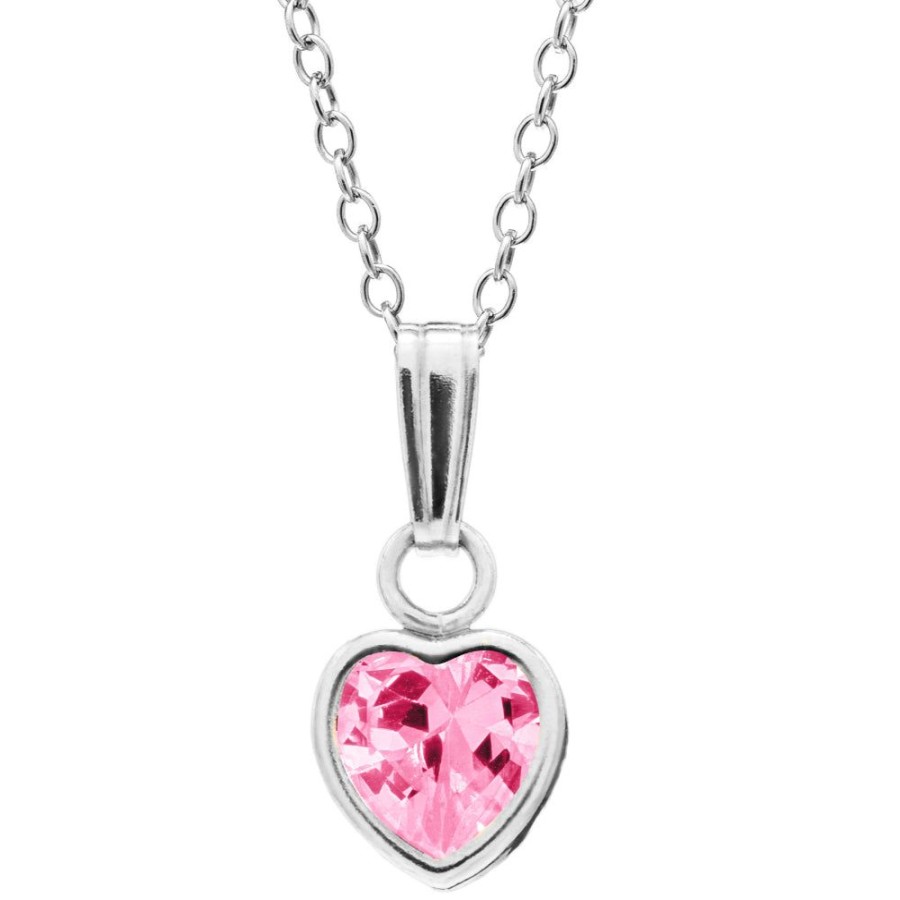 Jewelry Smyth Jewelers | Children'S Sterling Silver Pink Cz Heart Necklace 13"