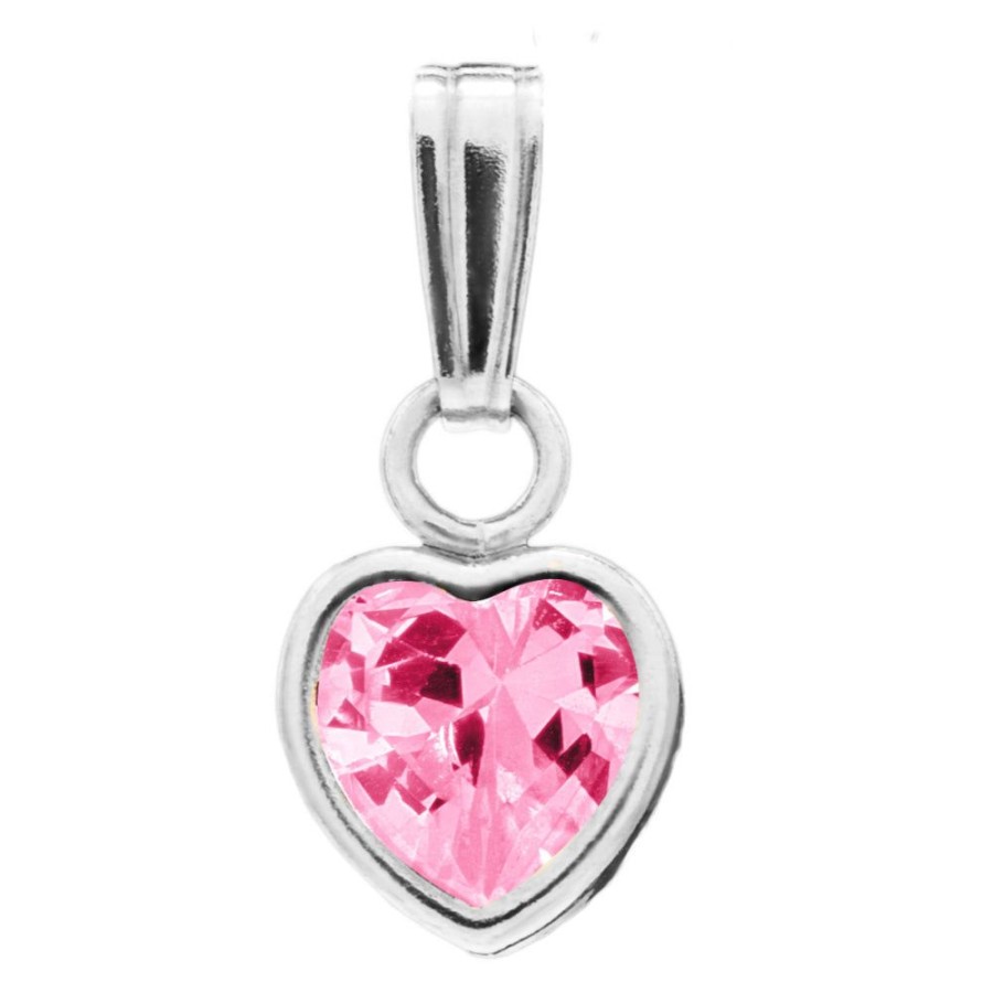 Jewelry Smyth Jewelers | Children'S Sterling Silver Pink Cz Heart Necklace 13"