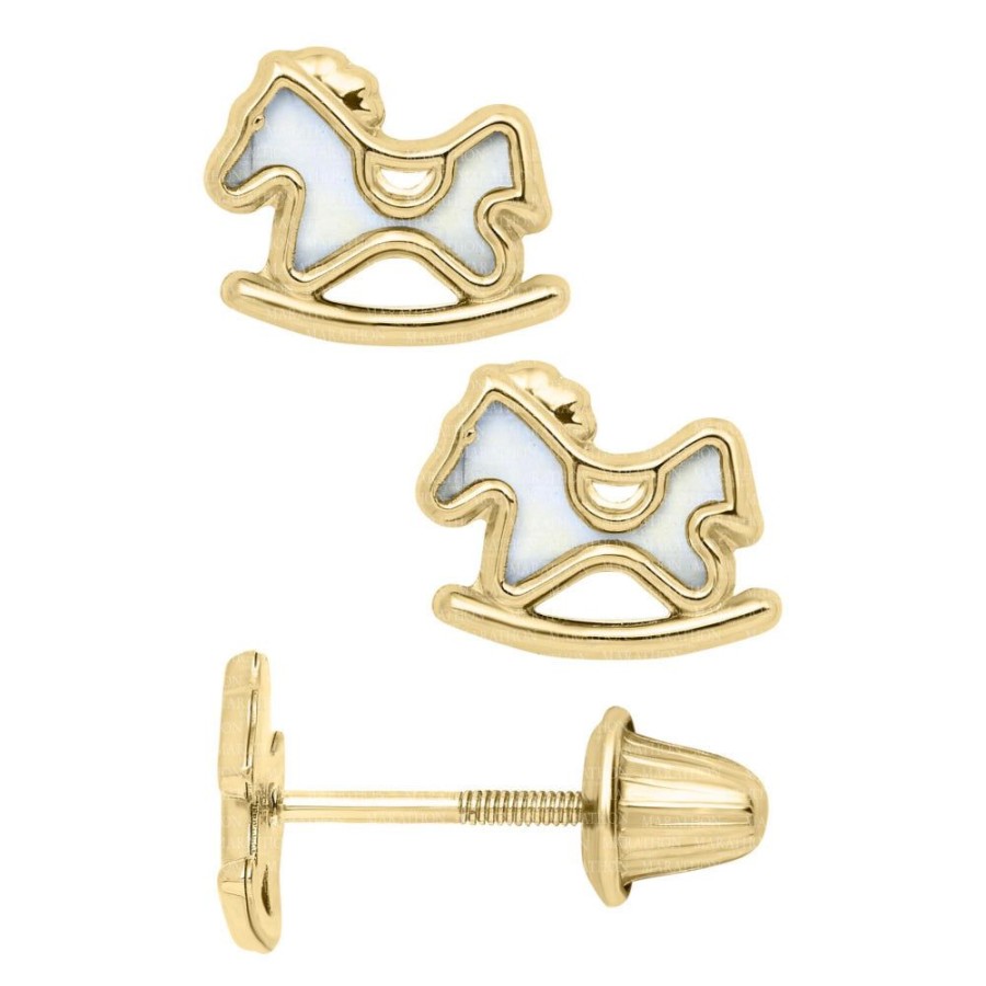 Gifts Smyth Jewelers | 14K Yellow Gold Children'S Rocking Horse Mother Of Pearl Earrings