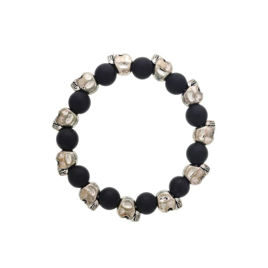 Jewelry Smyth Jewelers | Men'S "Protection" Bracelet With Silver Tone Skulls